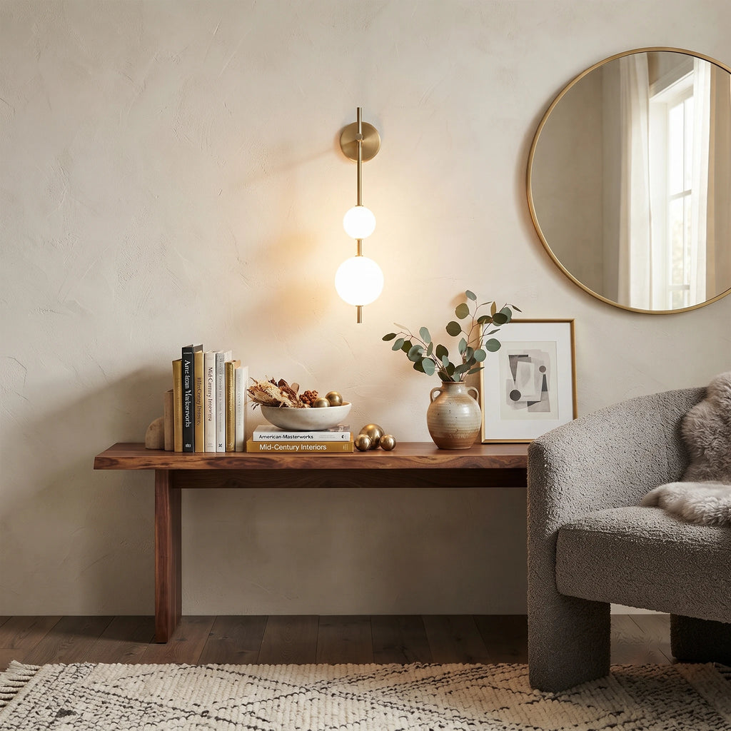 Modern Stacked Globe Wall Sconce Over Entryway Console Table