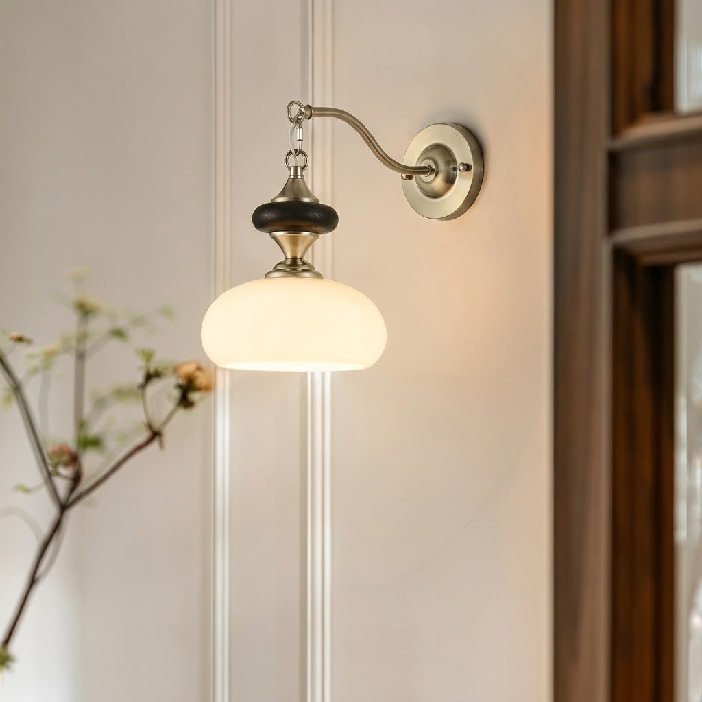 French Country Glass Wall Sconce Installed in Hallway