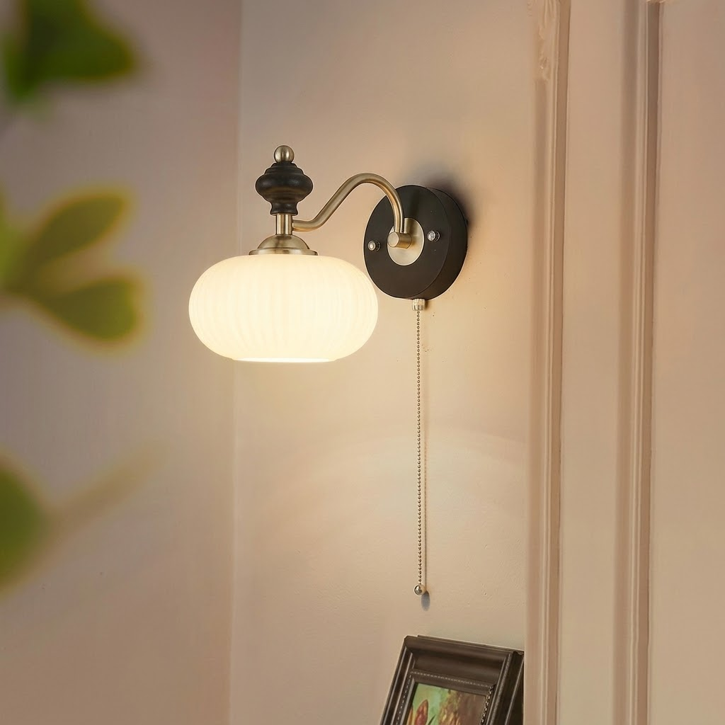Metal Wood and Glass Sconce