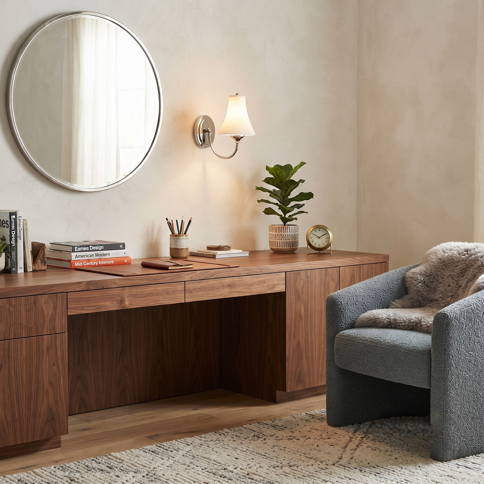 Pleated Porcelain Gooseneck Wall Light Over Home Office Desk