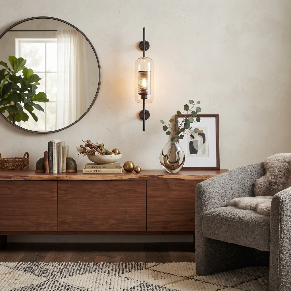 Metal and Glass Cylindrical Sconce