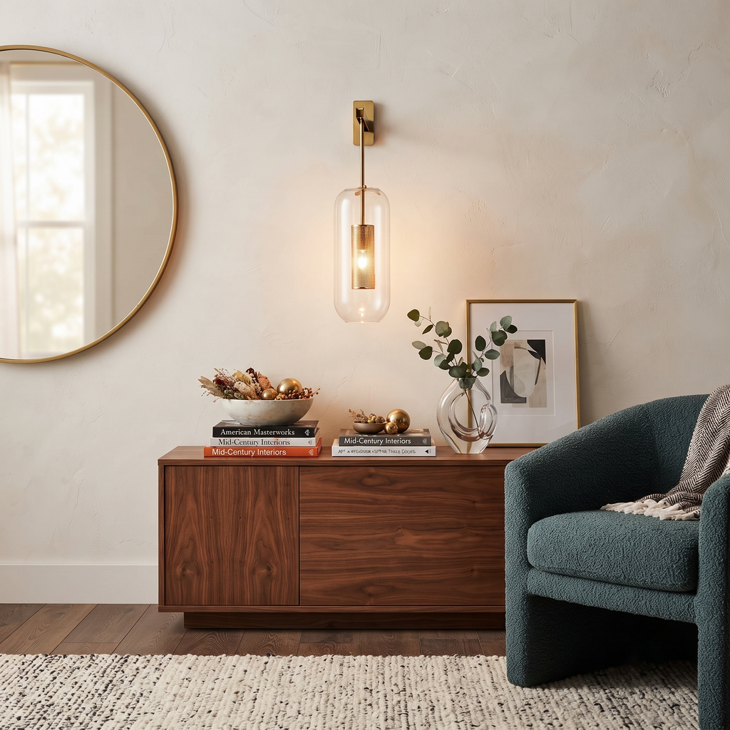 Metal and Glass Cylindrical Sconce