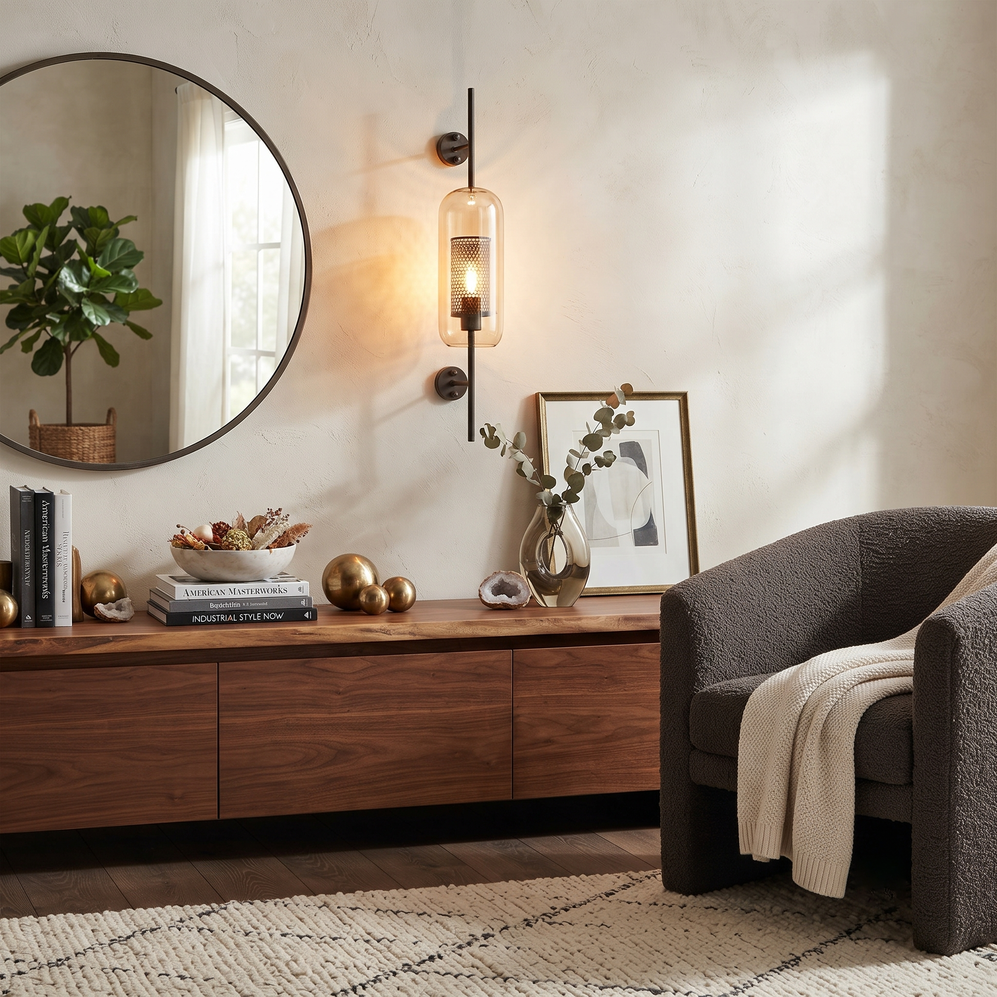 Metal and Glass Cylindrical Sconce