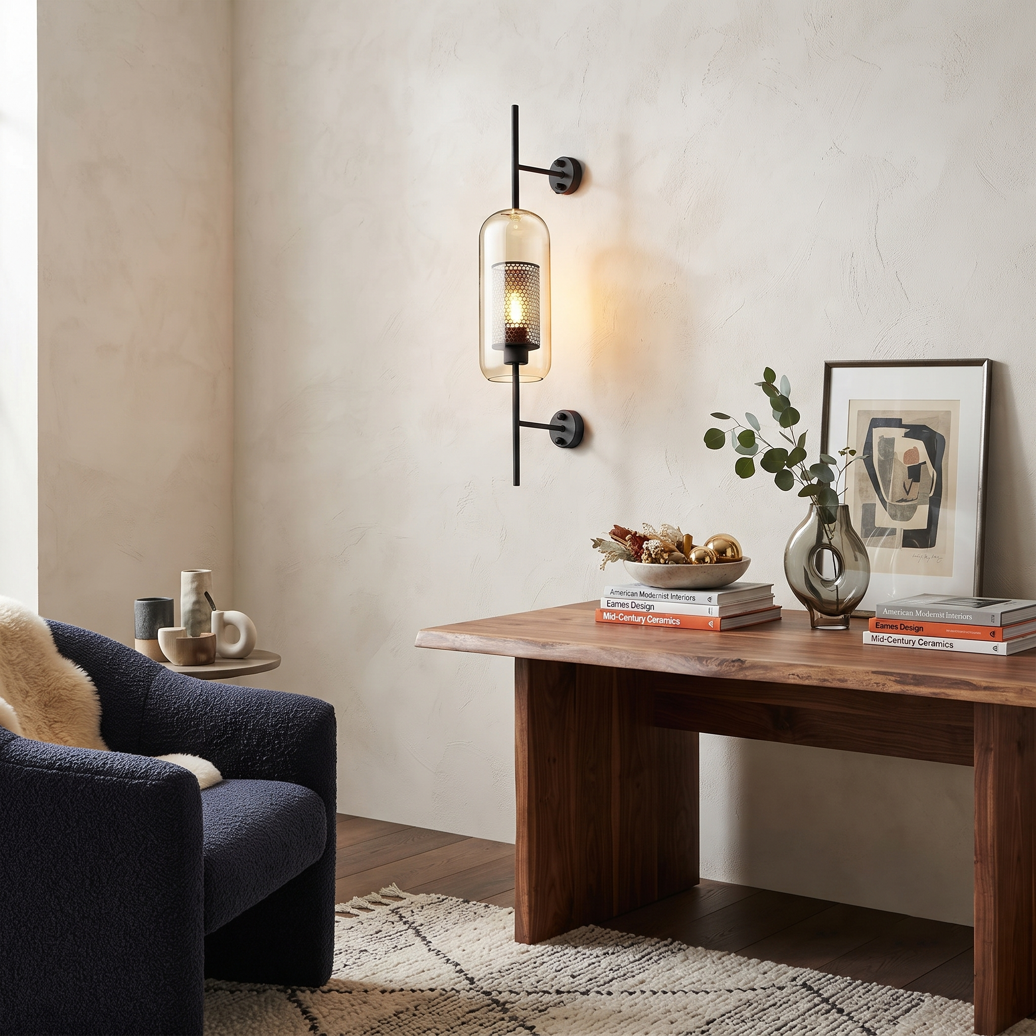 Metal and Glass Cylindrical Sconce