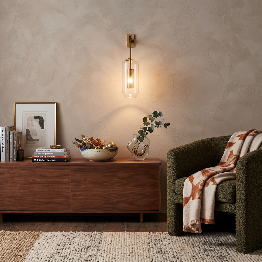 Metal and Glass Cylindrical Sconce