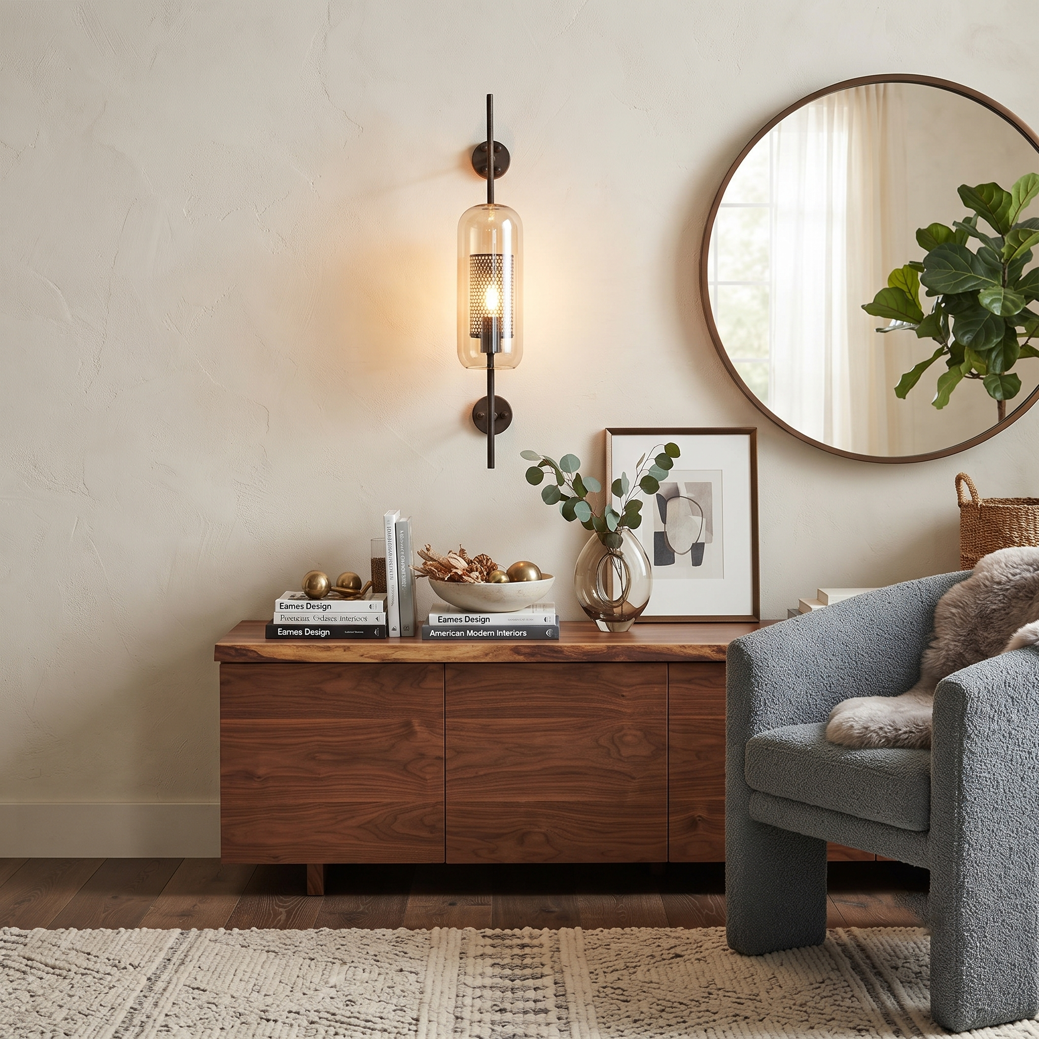 Metal and Glass Cylindrical Sconce