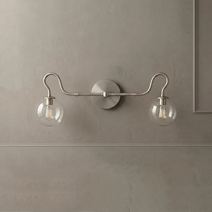 Illuminated Modern 2-Light Globe Vanity Light with Silver Hardware and Clear Glass