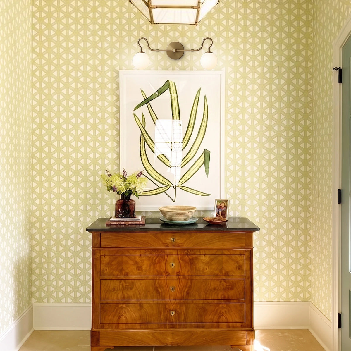 Modern 2-Light Globe Wall Sconce Over Console Table in Entryway