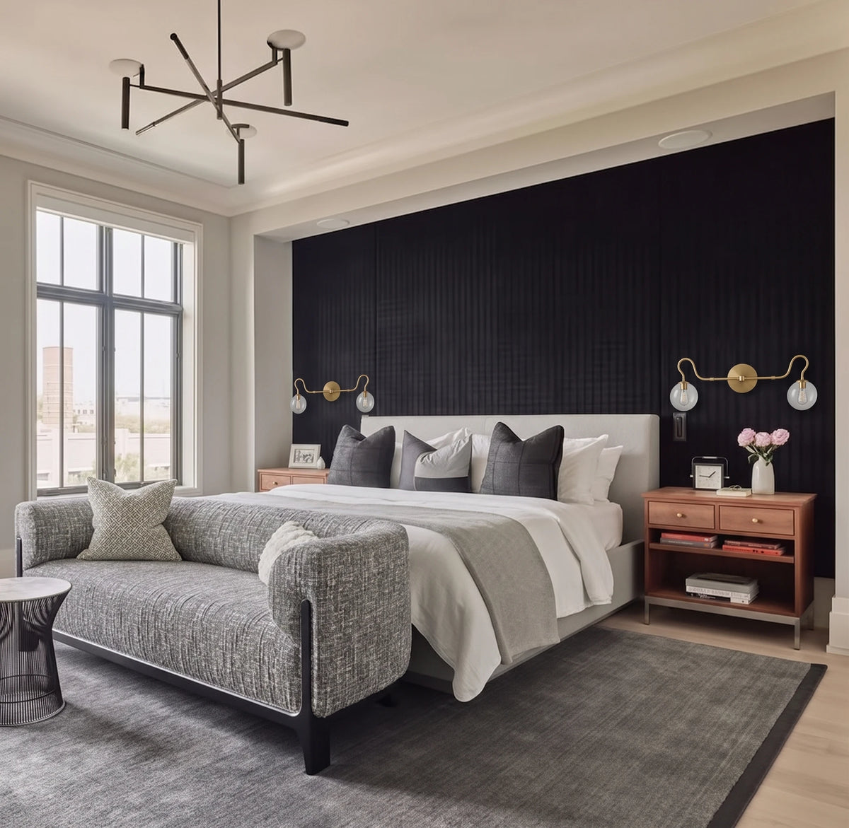 Modern Globe Wall Sconces in Master Bedroom Setting