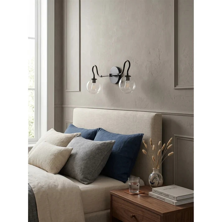 Modern 2-Light Globe Wall Sconces with Black Finish in Master Bedroom