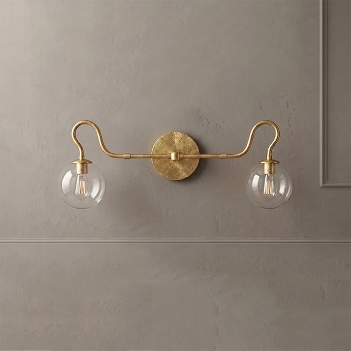 Illuminated Modern 2-Light Globe Vanity Light with Brass Hardware and Clear Glass