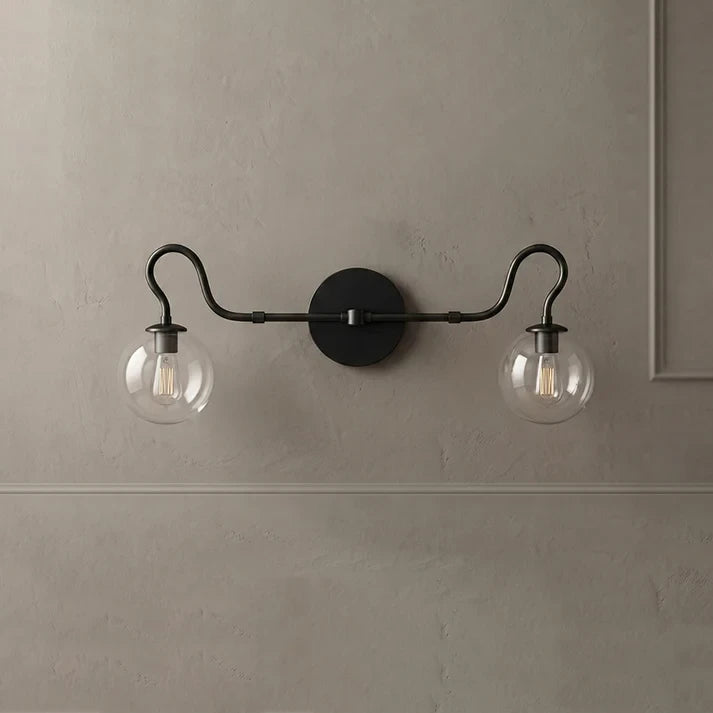 Illuminated Modern 2-Light Globe Vanity Light with Black Finish and White Glass