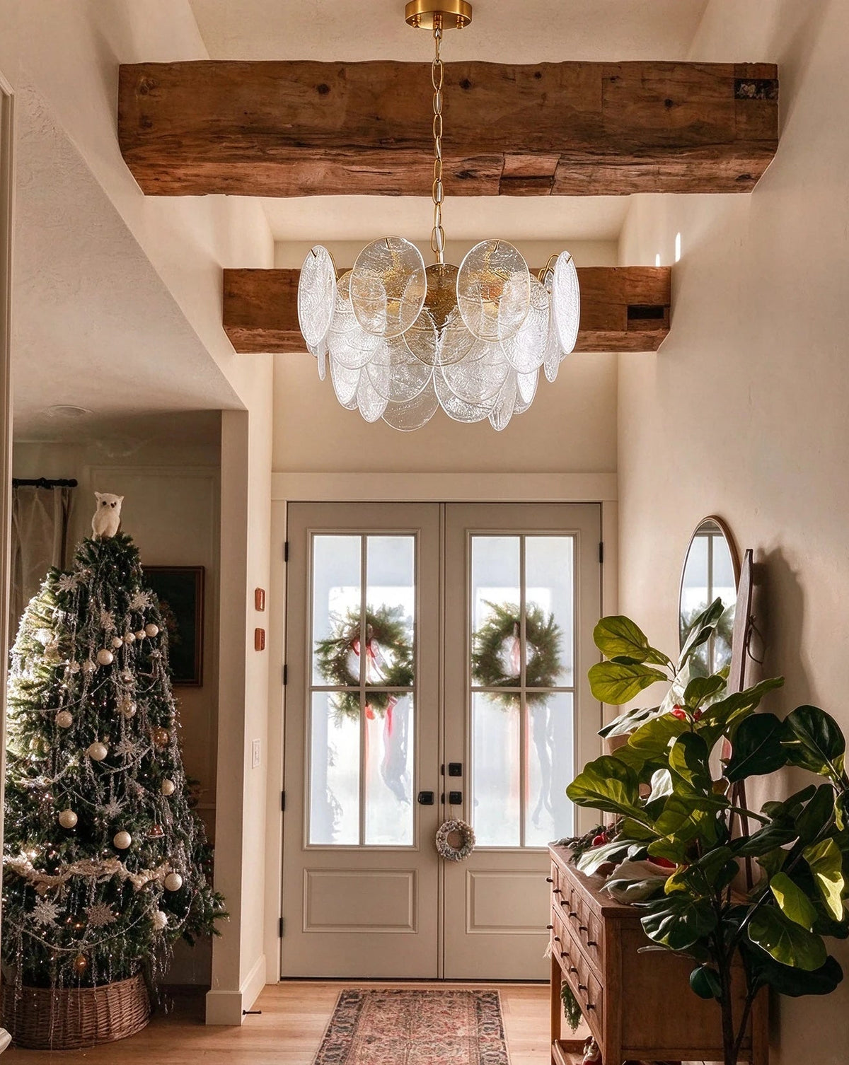Modern Disc Art Glass Chandelier in Entrance Hallway