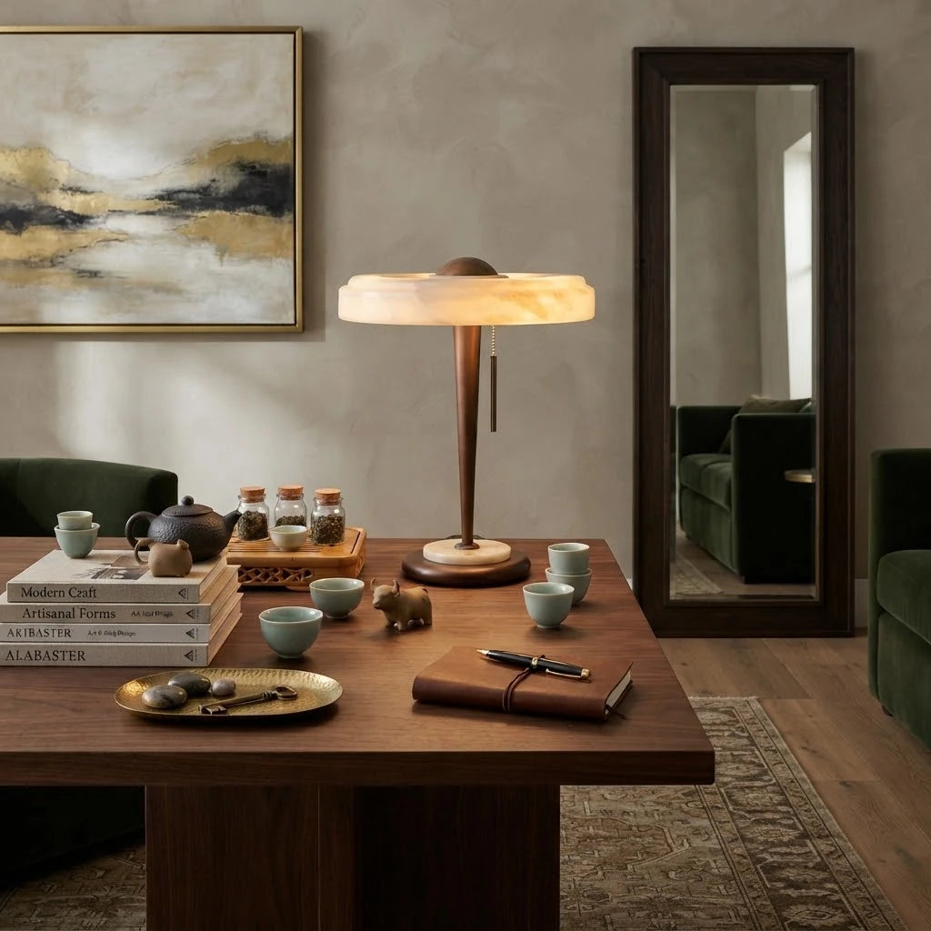 Modern Alabaster Ring Table Lamp in Sophisticated Living Space