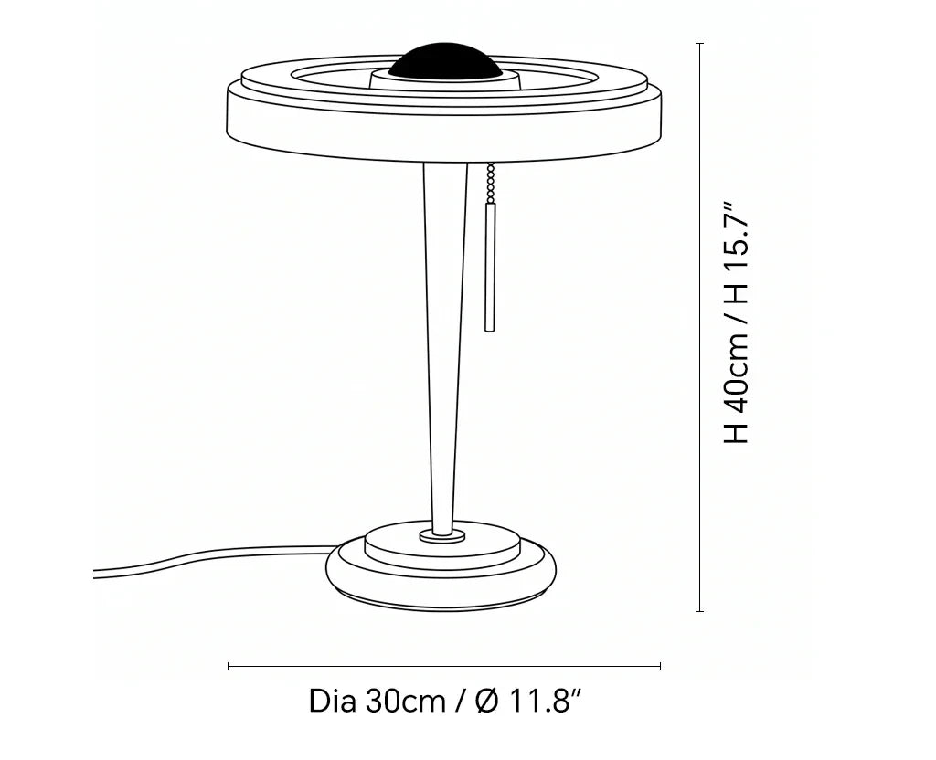 Modern Wood and Alabaster Ring Table Lamp Line Art Dimension Diagram