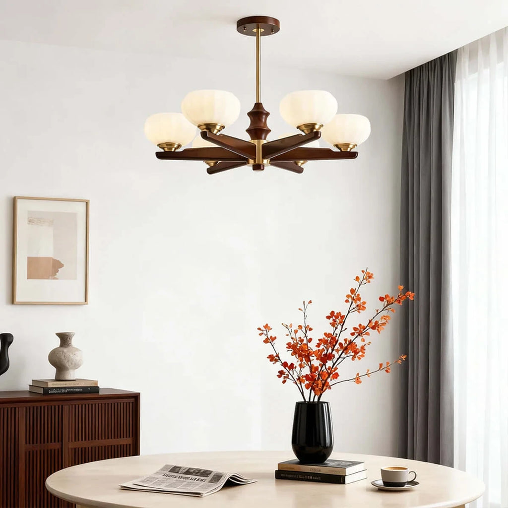 Modern Wood Ceiling Light in Living Space Corner