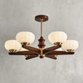 Illuminated Modern Wood and Pleated Glass Ceiling Light Studio Shot