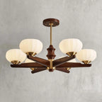 Illuminated Modern Wood and Pleated Glass Ceiling Light Studio Shot