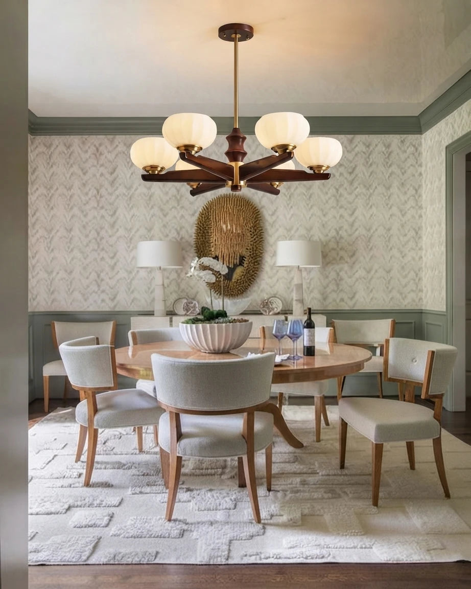 Modern Pleated Glass Chandelier Over Round Dining Table