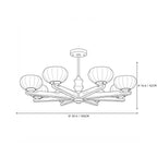 Modern Wood and Pleated Glass Ceiling Light Style B Line Art Dimension Diagram