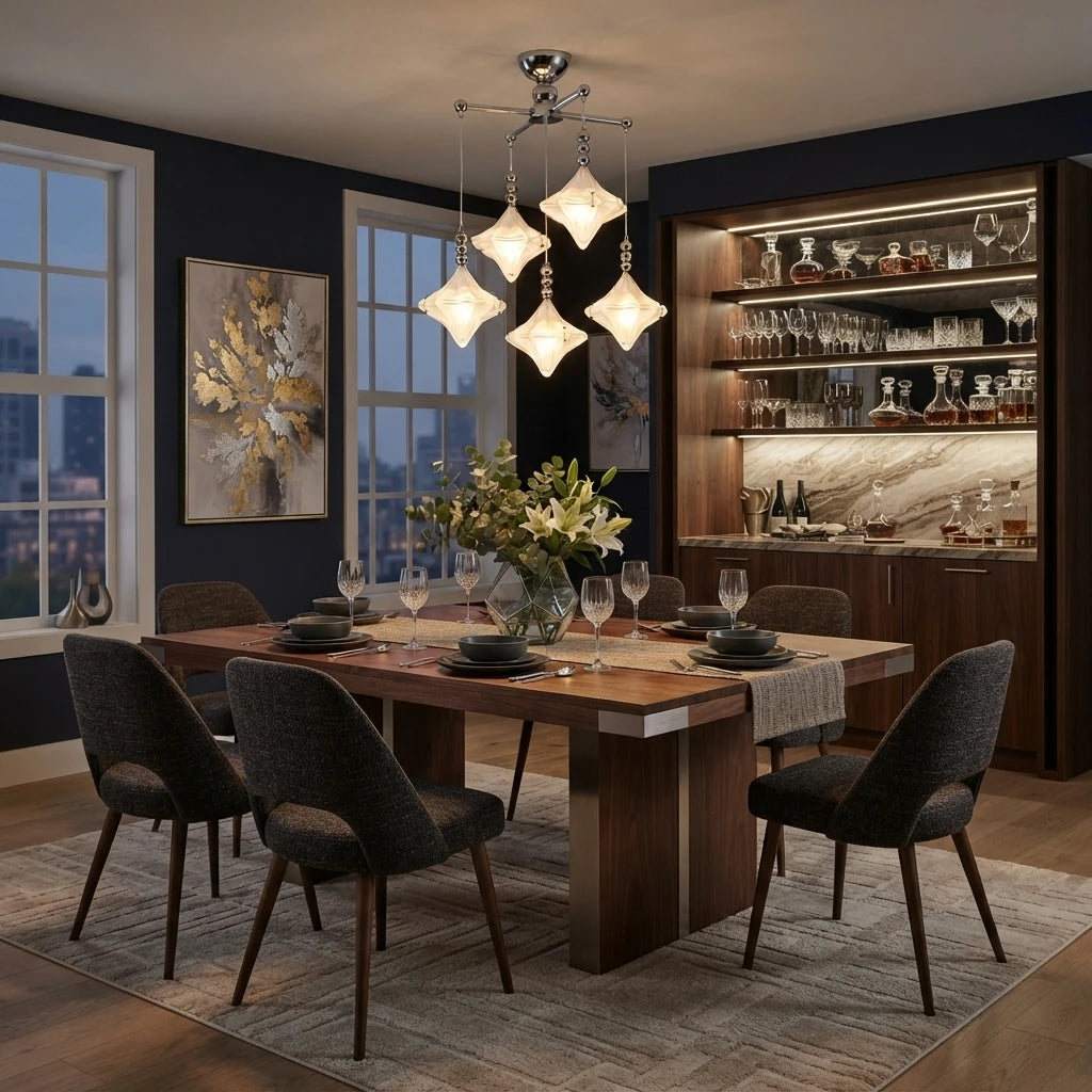 Modern Diamond Faceted Chandelier in Luxury Dining Space