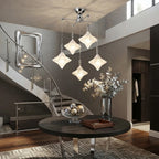 Modern Multi-Light Art Glass Chandelier in Foyer Stairway Setting
