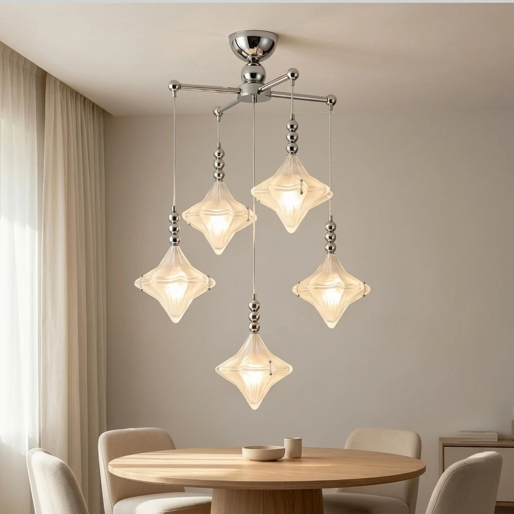 Modern Multi-Light Art Glass Chandelier Over Dining Table