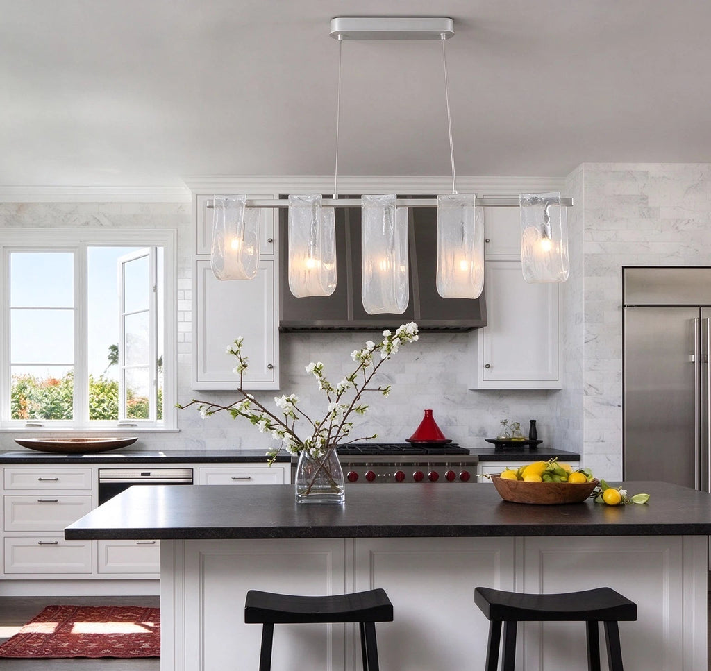 Modern Linear Glass Pendant Light Over Kitchen Island