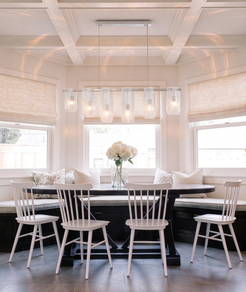 Modern Linear Glass Chandelier in Formal Dining Room