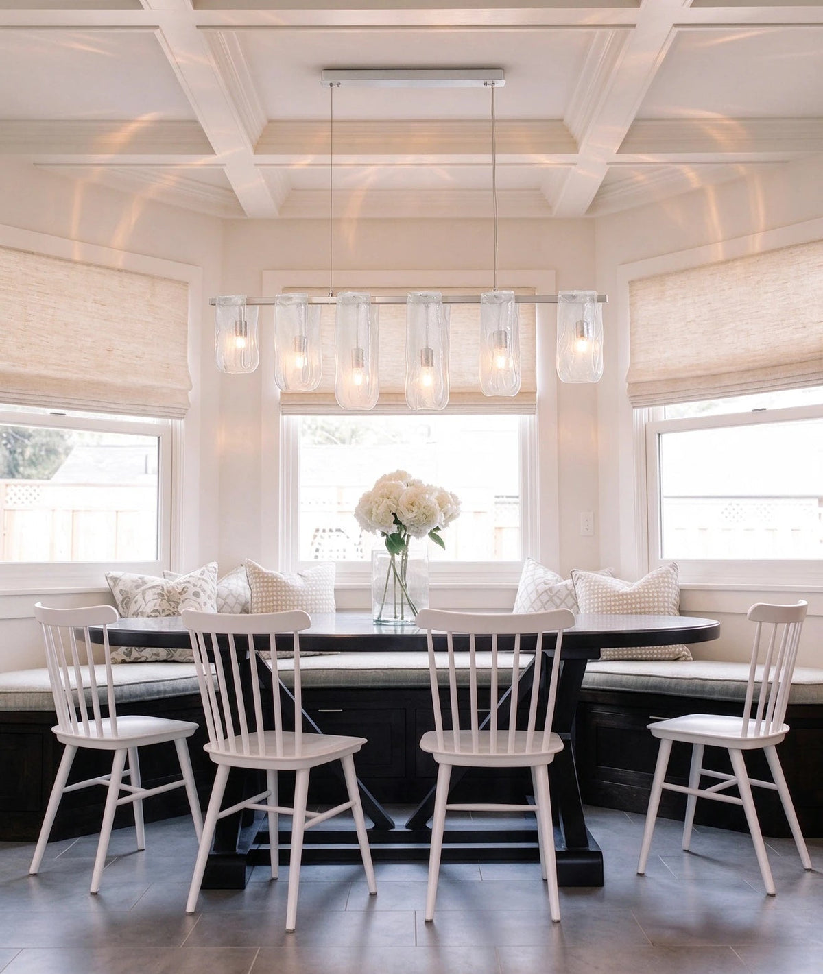 Modern Linear Glass Chandelier in Formal Dining Room