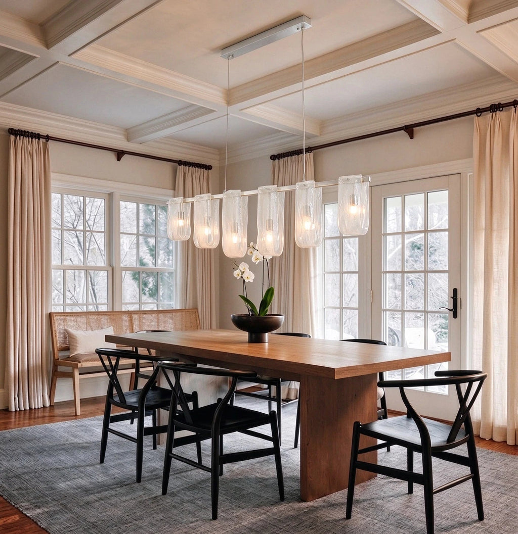 Modern Linear Glass Pendant Light in Contemporary Dining Area
