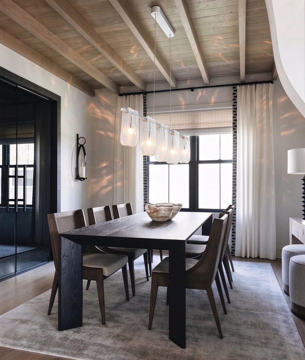 Modern Linear Glass Pendant Light in Luxury Dining Interior