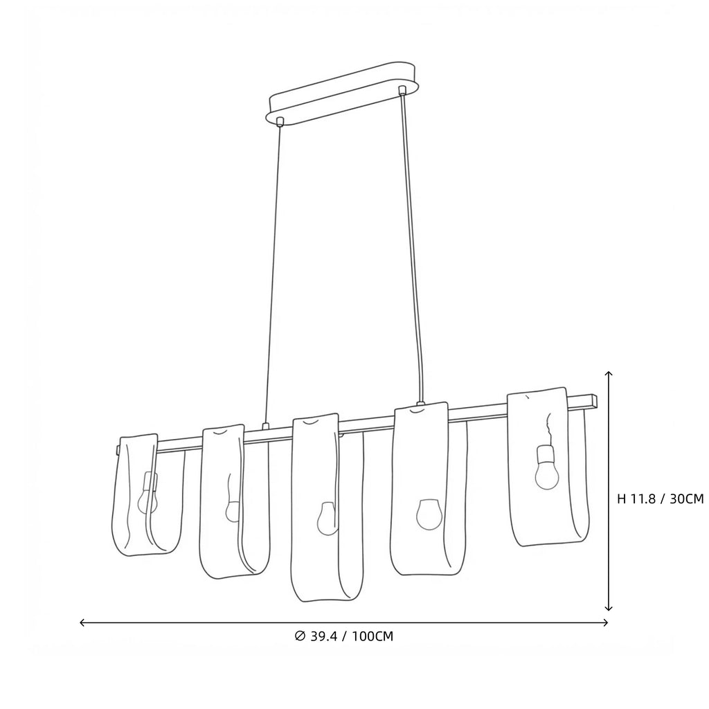 Modern Long Linear Glass Chandelier Line Art Dimension Diagram
