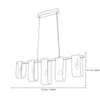 Modern Long Linear Glass Chandelier Line Art Dimension Diagram