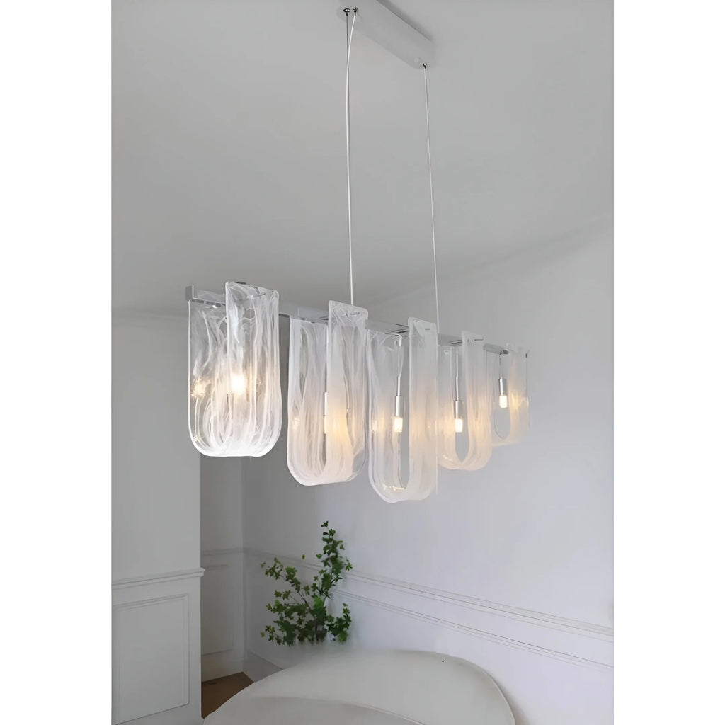 Modern Linear Glass Chandelier in Modern Home Dining Area