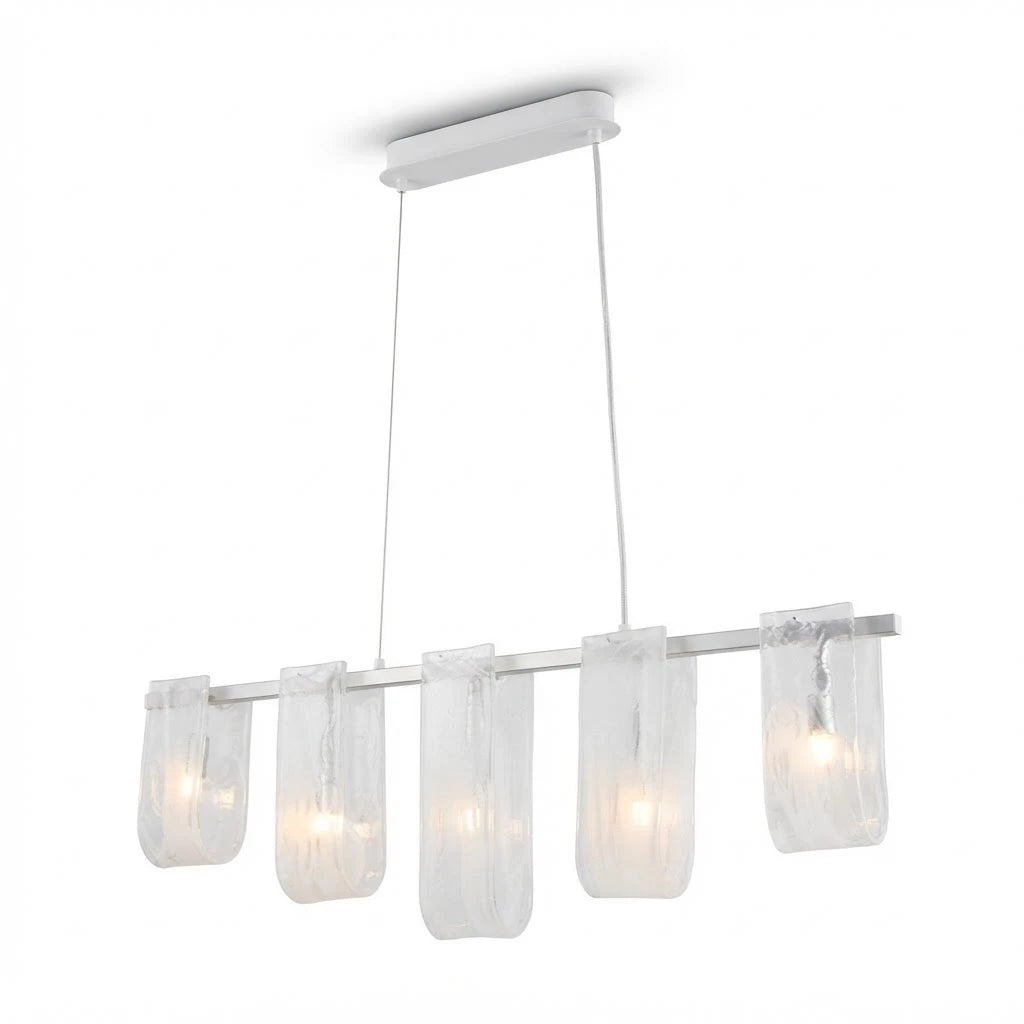 Front View of Modern Linear Glass Chandelier Studio Display