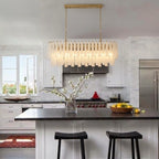 Modern Linear Fringe Art Glass Chandelier in Kitchen Setting