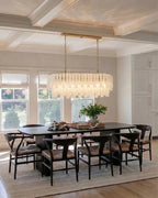 Modern Linear Fringe Art Glass Chandelier in Formal Dining Room