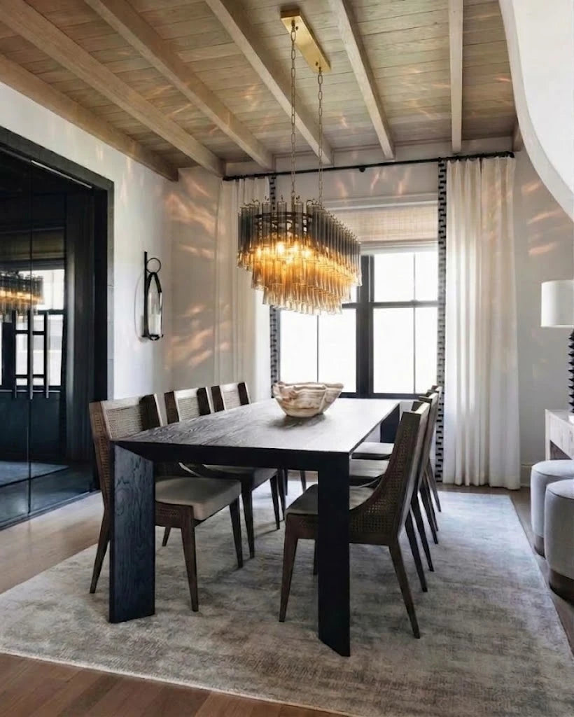 Modern Linear Fringe Art Glass Chandelier in Luxury Dining Area