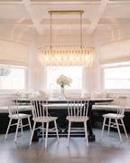Modern Linear Fringe Art Glass Chandelier Over Long Dining Table