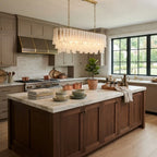 Modern Brass Linear Fringe Chandelier Over Kitchen Island