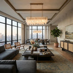 Modern Brass Linear Fringe Chandelier in Grand Living Space