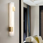 Side View of Vertical Alabaster Wall Light in Living Space