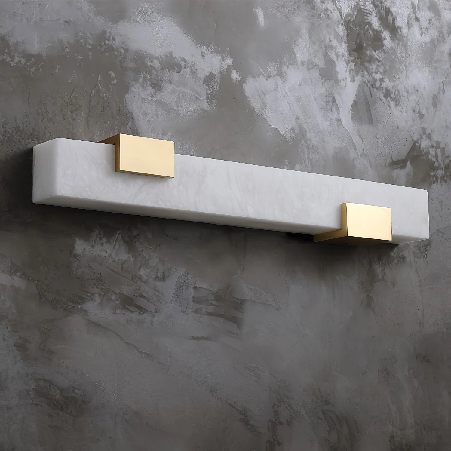 Horizontal Brass Alabaster Sconce on Concrete Wall