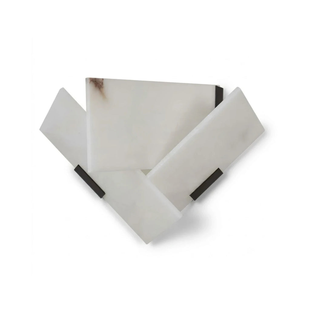 Geometric Origami Alabaster Wall Sconce with Black Metal Accents