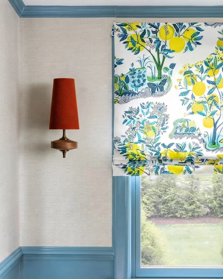 Modern Wall Sconce Near Window with Floral Curtains