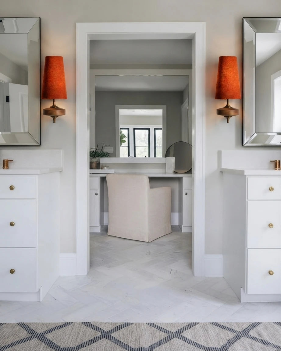 Modern Fabric Cone Wall Sconces in Bathroom Hallway