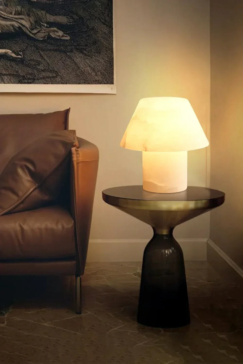 Alabaster Mushroom Table Lamp on Living Room Side Table