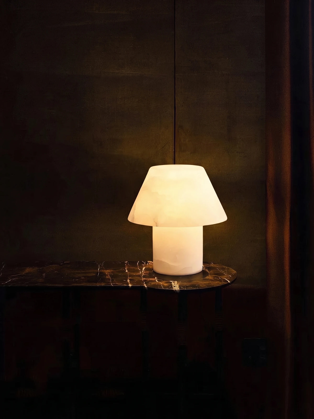Illuminated Alabaster Mushroom Accent Lamp in Cozy Interior