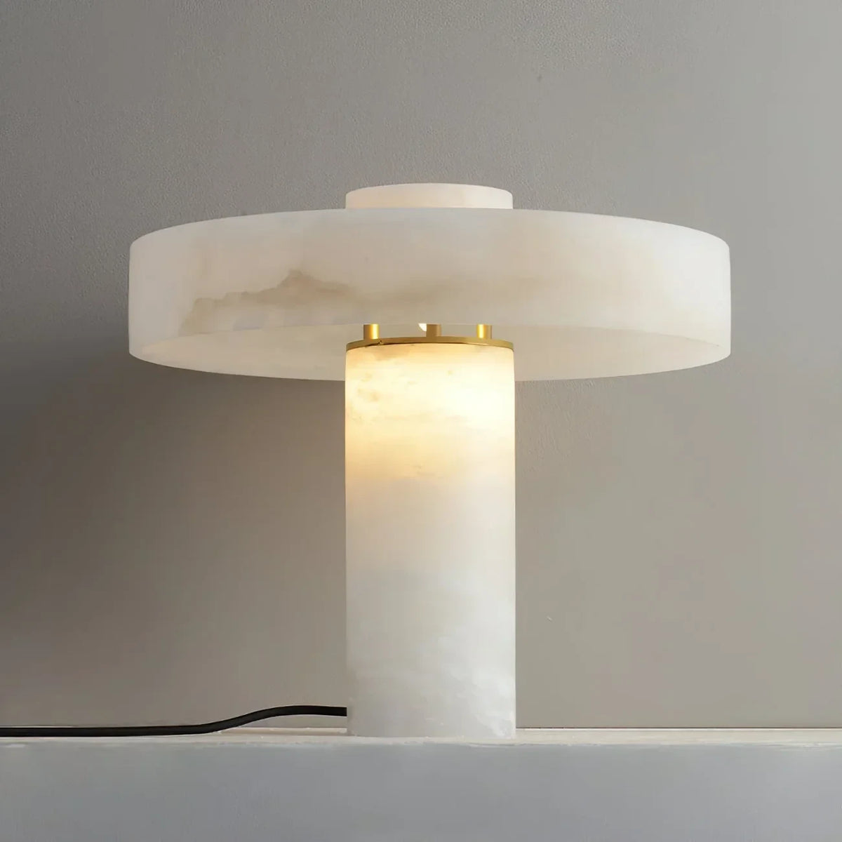 Illuminated Alabaster Mushroom Table Lamp Studio Display